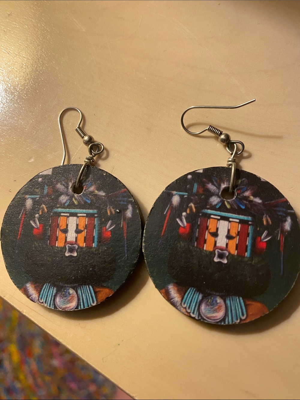 Zuni made Kachina earrings. Not signed
